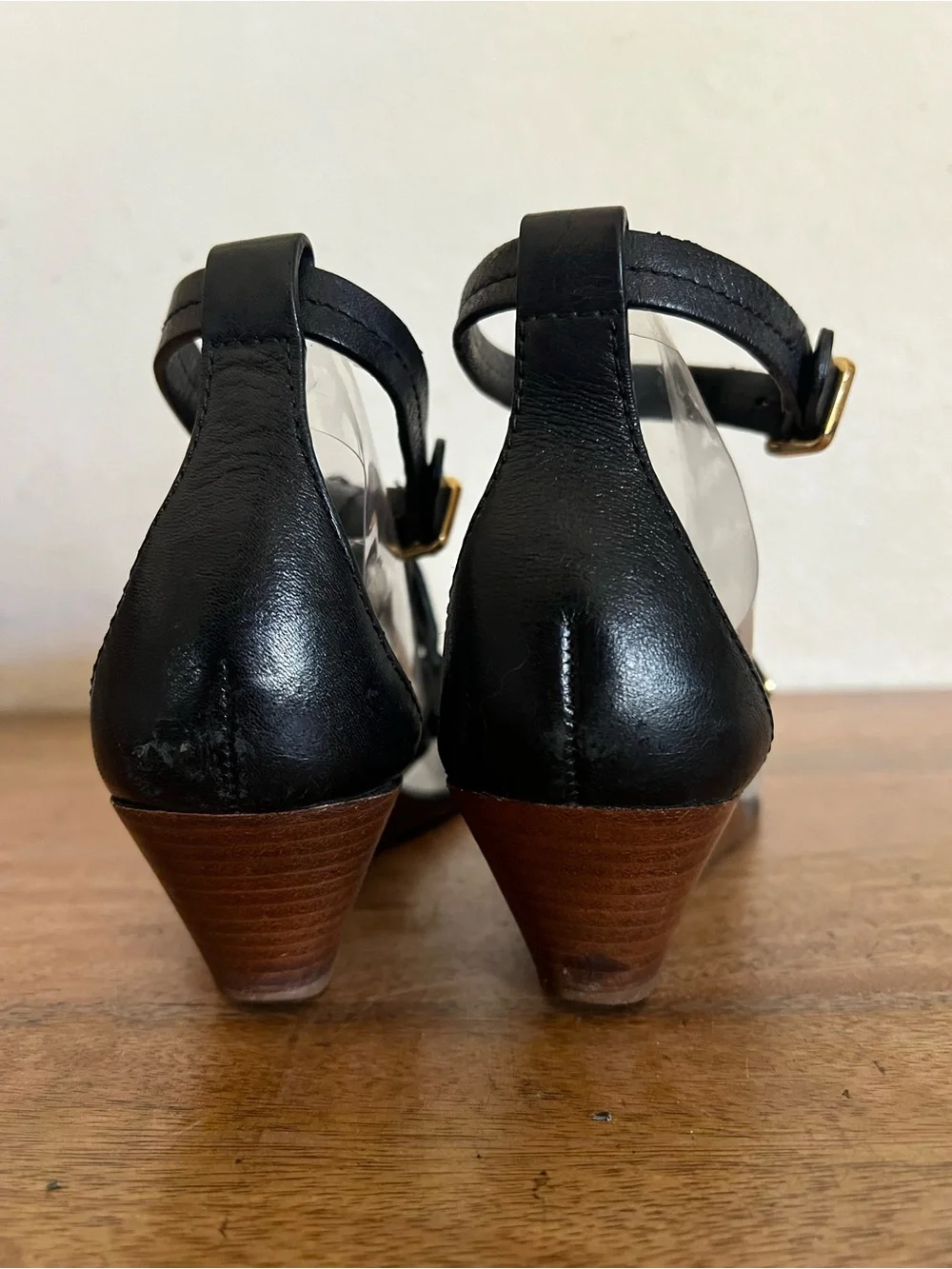 Tory Burch Miller  Black Leather Wedge Strappy Sandal Size 6M